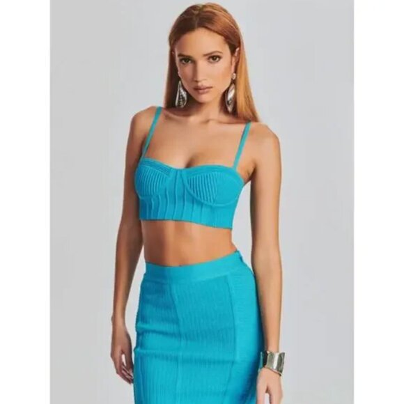 Retrofete Taressa Bandage Knit Skirt and Gabi Top Set Aqua Blue Metallic Size M - Picture 1 of 3